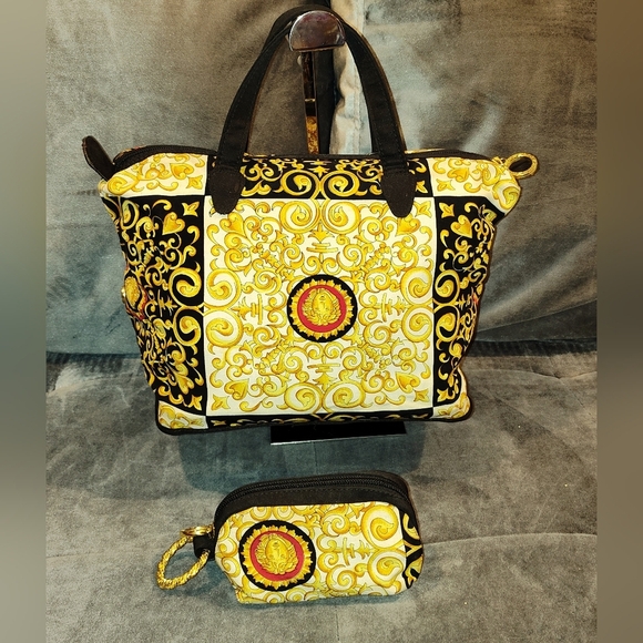 NWOT Authentic Gianni Versace Baroque Medusa Fabric Matching Handbag Set - Picture 10 of 16